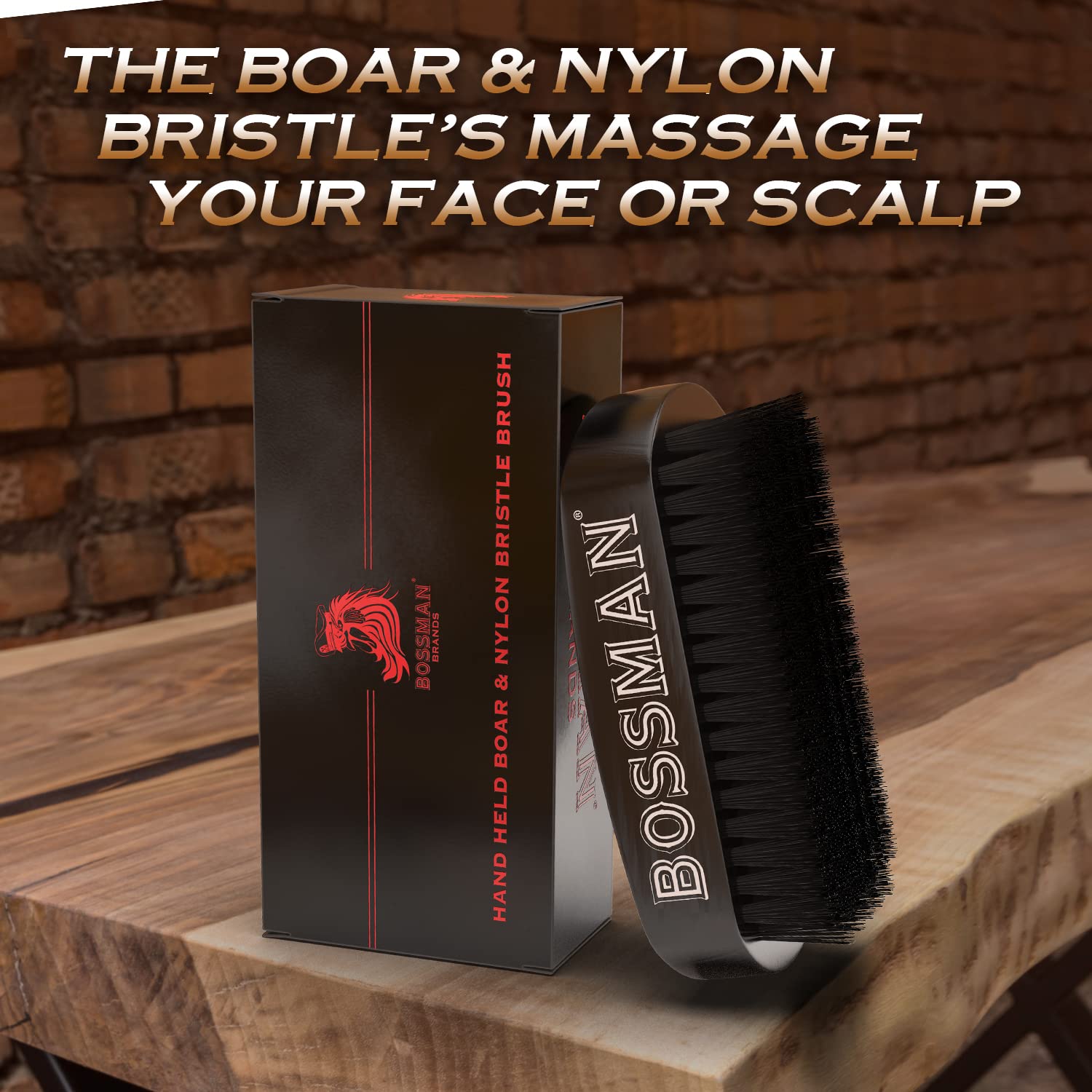 BOSSMAN'S HAND HELD BOAR & NYLON BRISTLE BRUSH